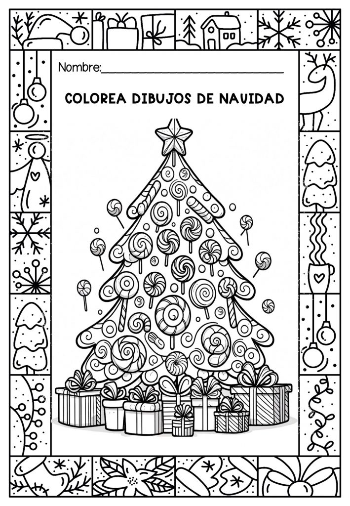 Bonitos dibujos de arbol navideãos para colorear en casa o en clase