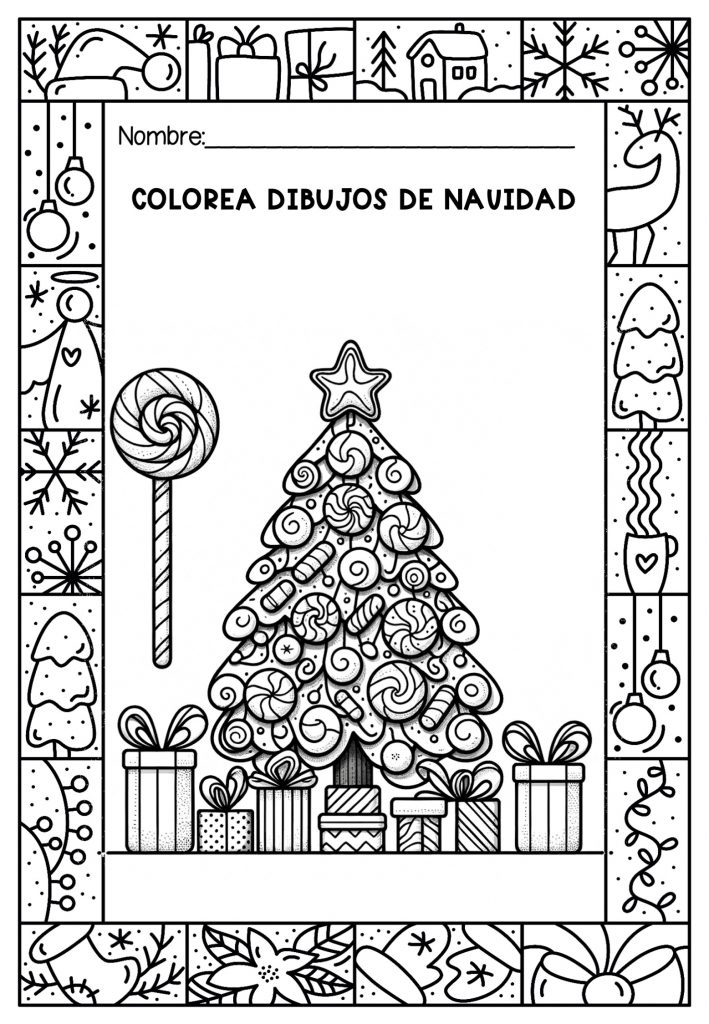 Bonitos dibujos de arbol navideãos para colorear en casa o en clase
