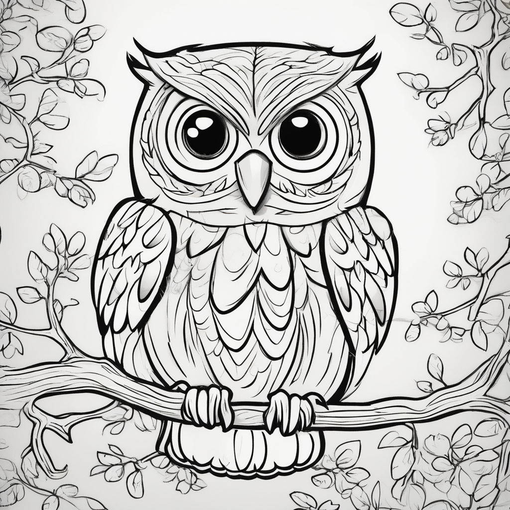 Black and white owl cartoon cute soothing sitting on a tree talking