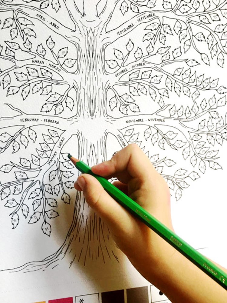 Coloring weather calendar perpetual wall calendar tree of weather original gift to paint climate change