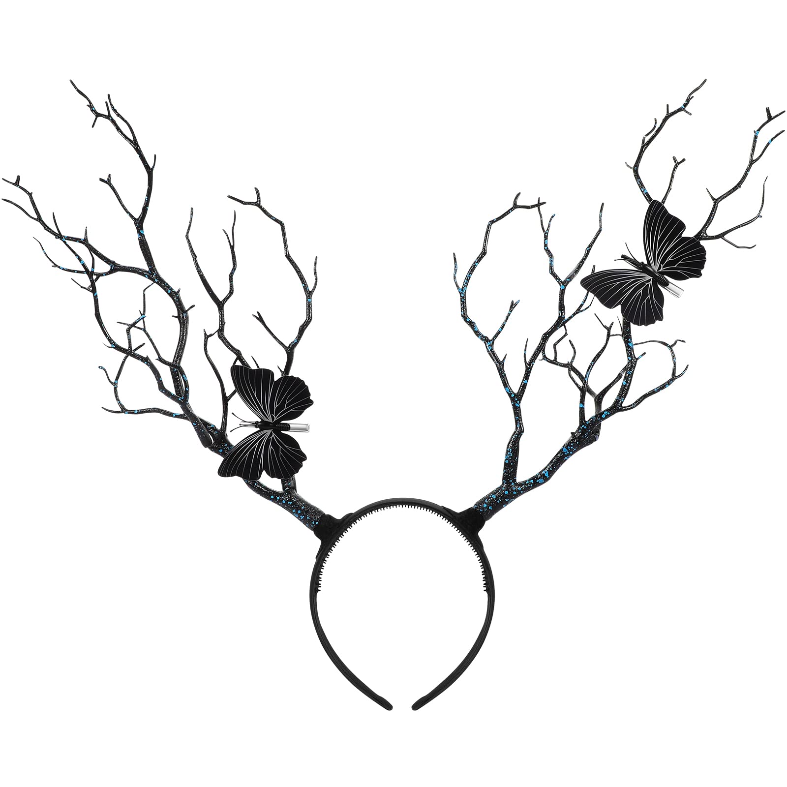 Lurrose tree branches butterfly headband christmas fairy witch tree branches antlers headband halloween cosplay prop vintage hair accessories gothic headpiece black clothing shoes jewelry