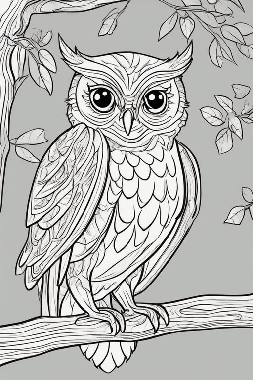 Black and white owl cartoon cute soothing sitting on a tree talking