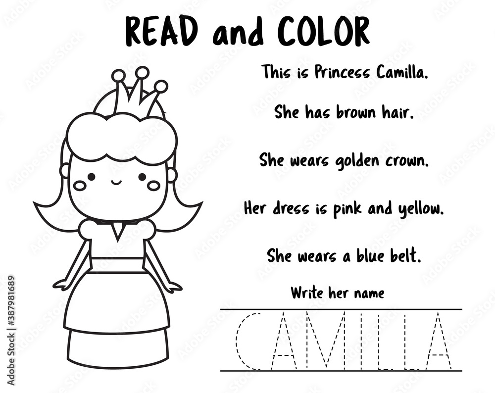 Read and color page for kids educational game for children reading prehension worksheet for pre school age vector
