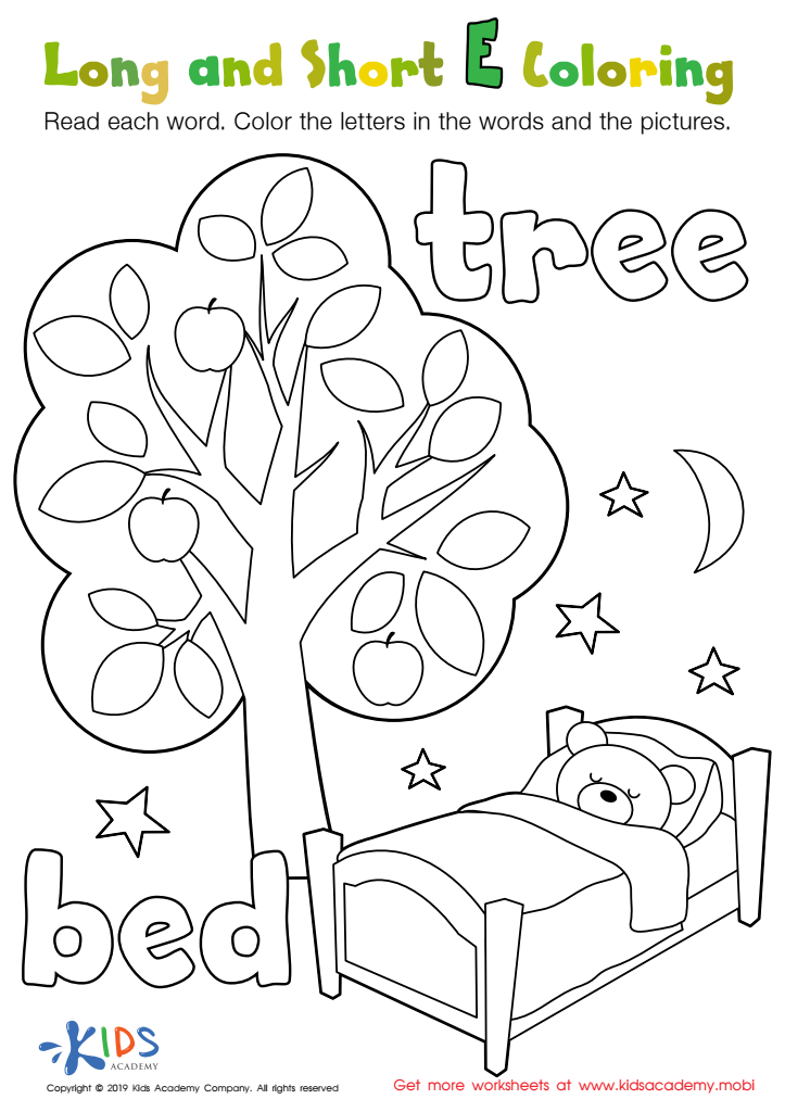 Long and short e worksheet free coloring page for children