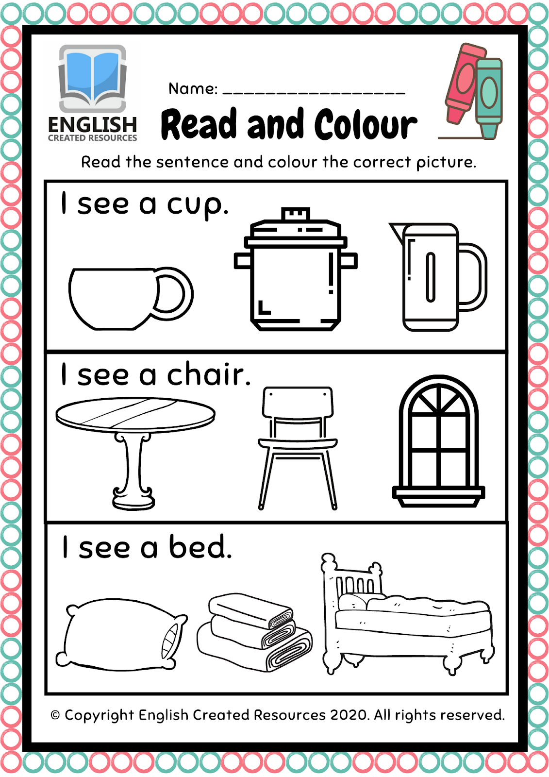 Read and color worksheets â english created resources