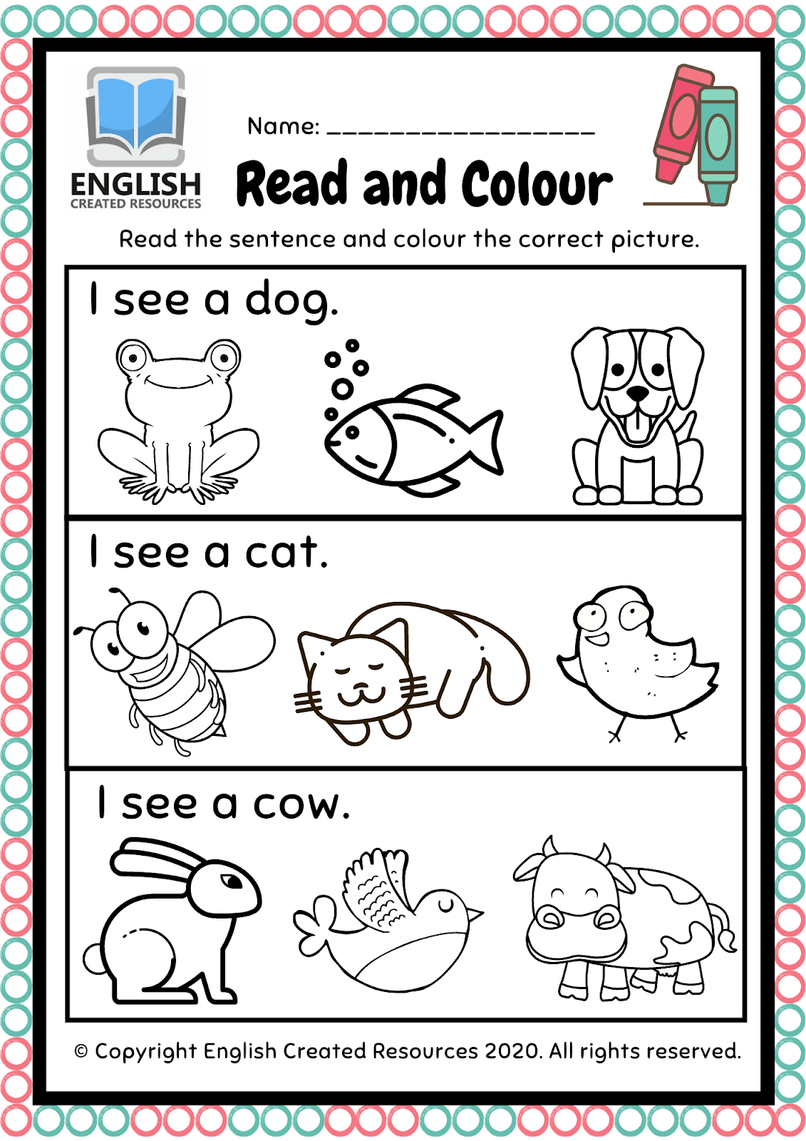 Read and color worksheets â english created resources