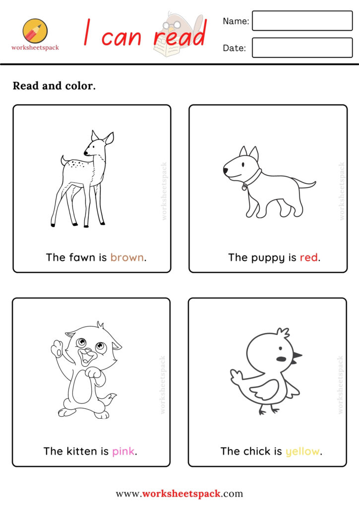 Reading and coloring worksheets pack