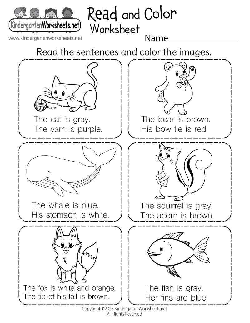 Free printable read and color worksheet