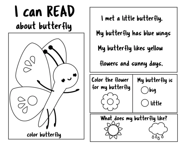 Insect theme read color page kids educational game children reading stock vector by ksuklein