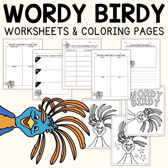 Wordy birdy read aloud book panion worksheets coloring