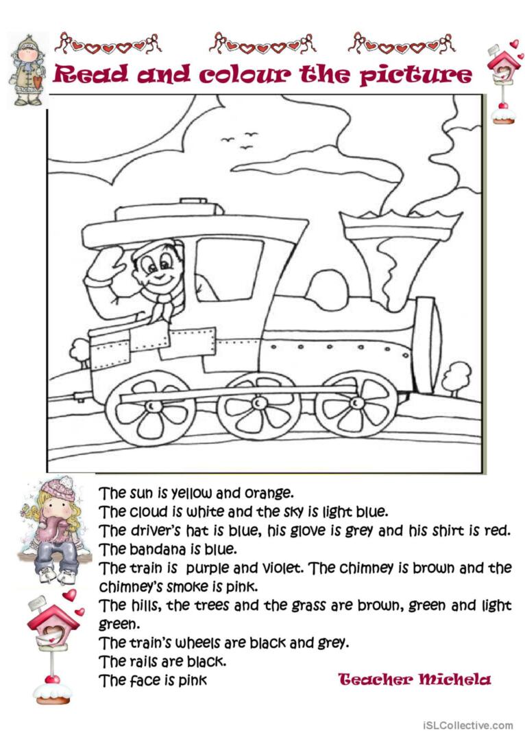 Read and colour the picture the traâ glish esl worksheets pdf doc