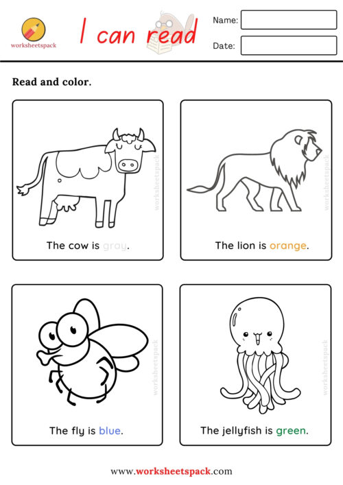 Reading and coloring worksheets pack