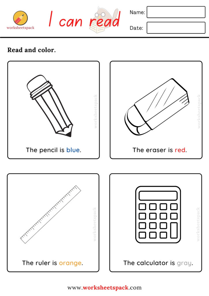 Reading and coloring worksheets pack
