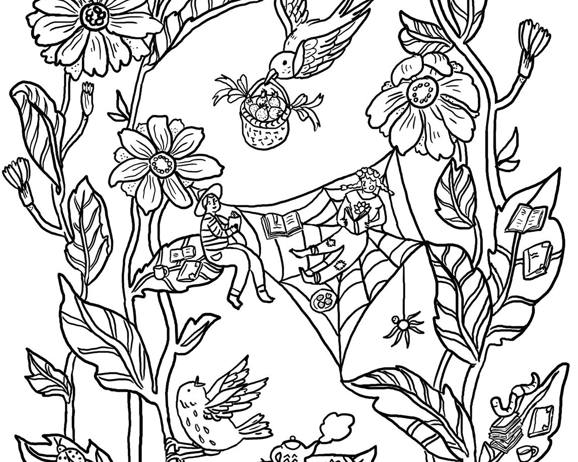 Reading garden coloring page â ingrid press