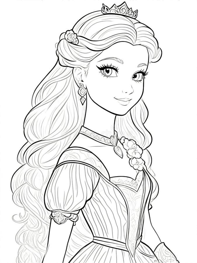 Princess coloring page line art illustration isolated on white background stock illustration