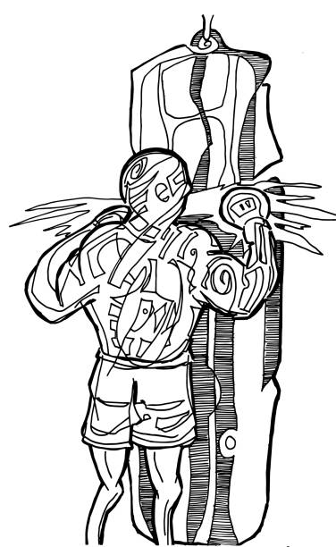 Boxer punch coloring page stock illustration