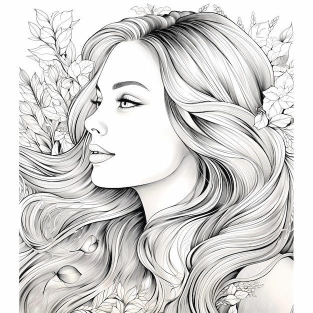 Premium ai image adult coloring book page womans face realistic