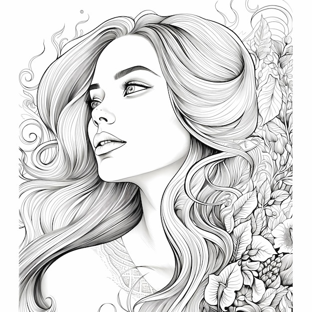Premium ai image adult coloring book page womans face realistic