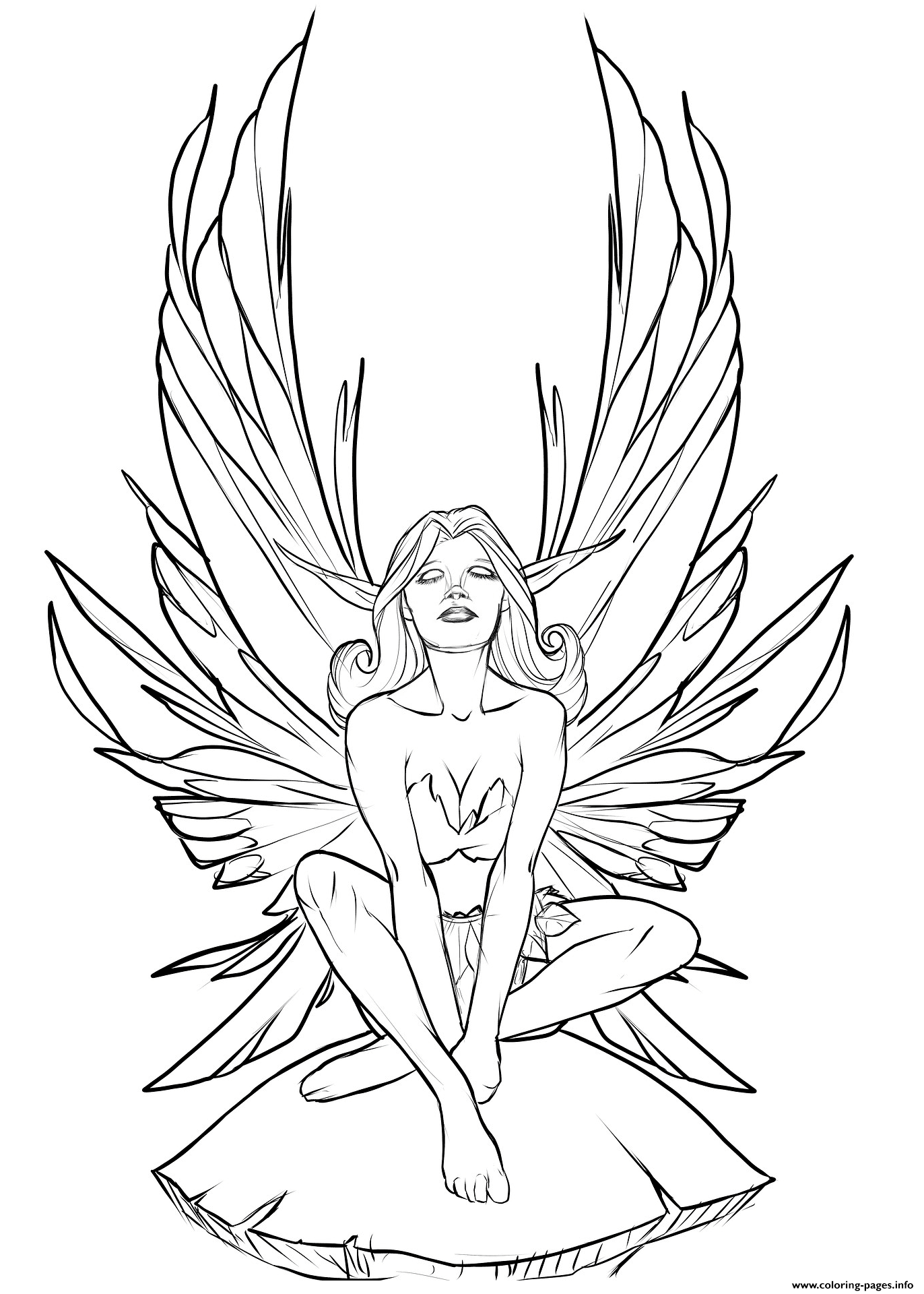 Realistic fairy for adult coloring page printable