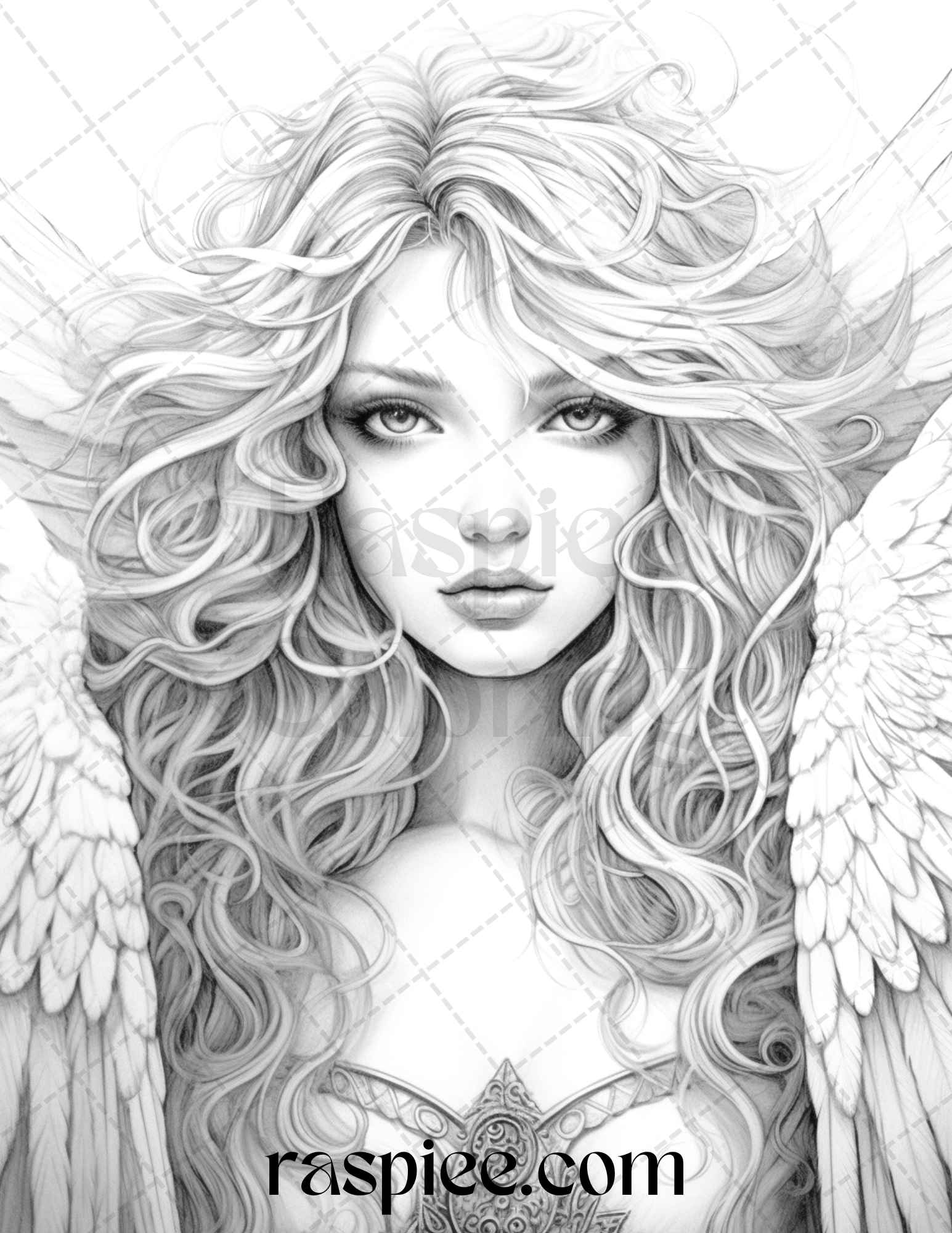 Enchanting angels grayscale coloring pages printable for adults pd â coloring