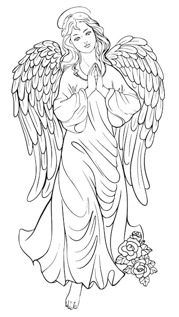 Realistic angel coloring pages vectors illustrations for free download