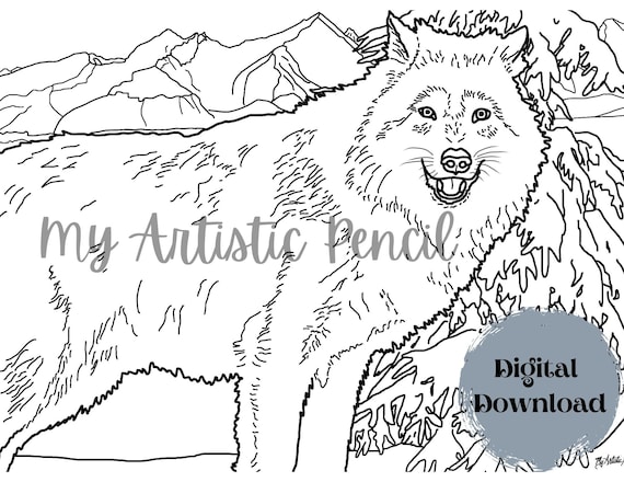 Realistic animal coloring page coloring pages for adults and kids wolf coloring page for adults printable pdf and jpg