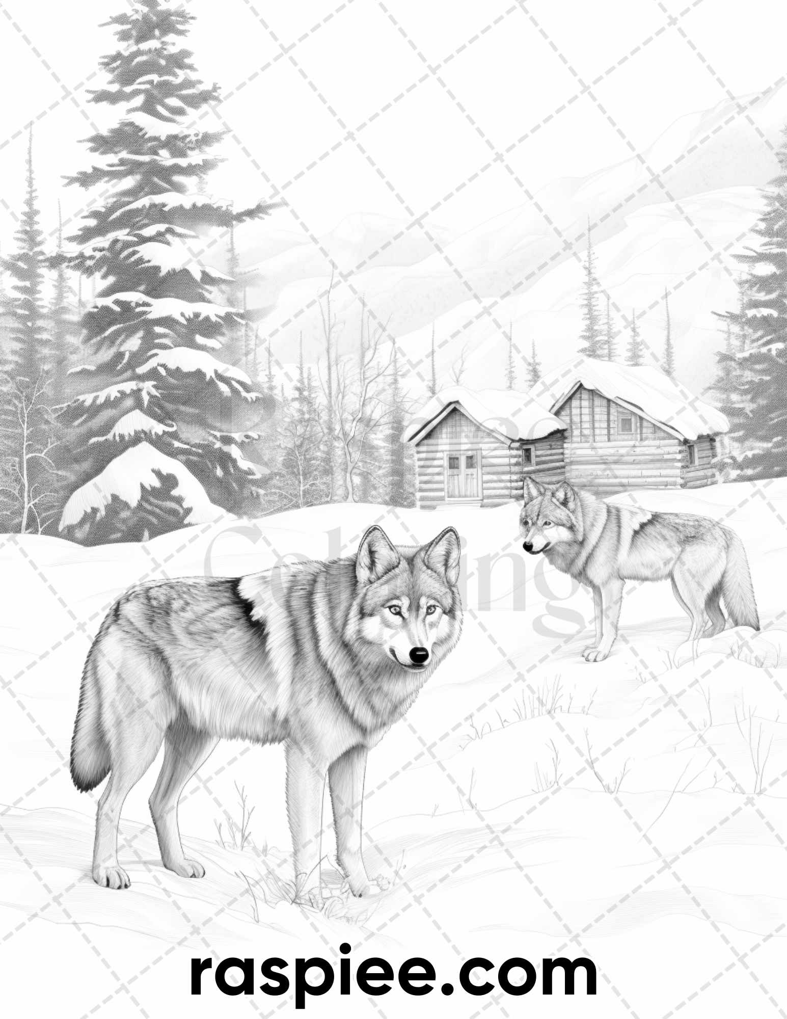 Winter wolf grayscale coloring pages for adults printable pdf inst â coloring
