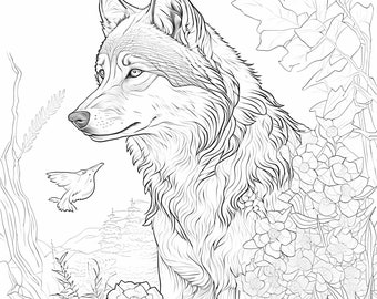 Wolf coloring pages for teens adults printable pdf pages a realistic grayscale illustrations