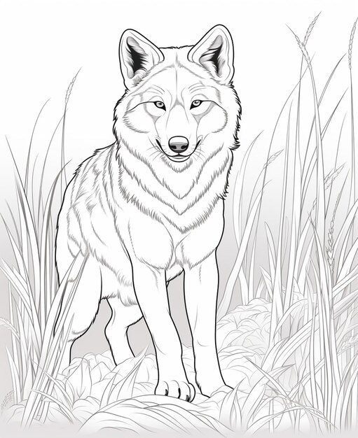 Premium ai image coloring pages of a wolf standing in the grass generative ai