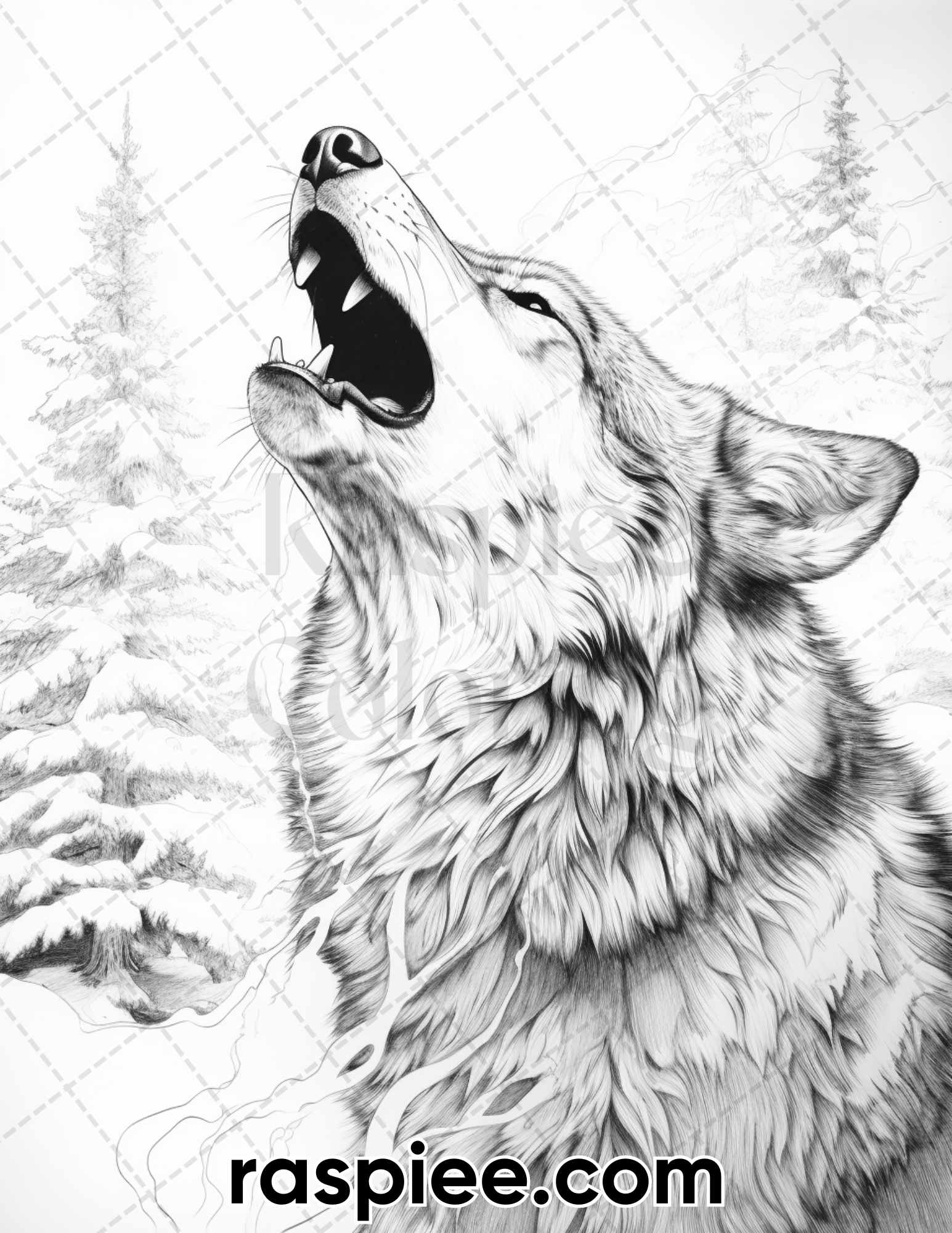 Winter wolf grayscale coloring pages for adults printable pdf inst â coloring