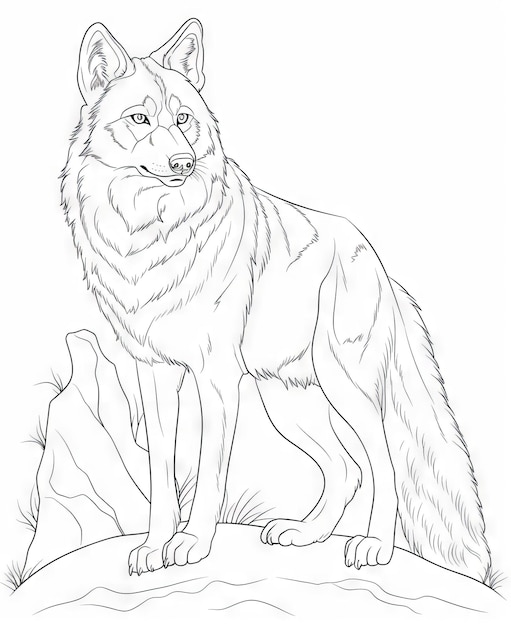 Premium ai image coloring page for kids wolf cartoon style thick lines low detail no