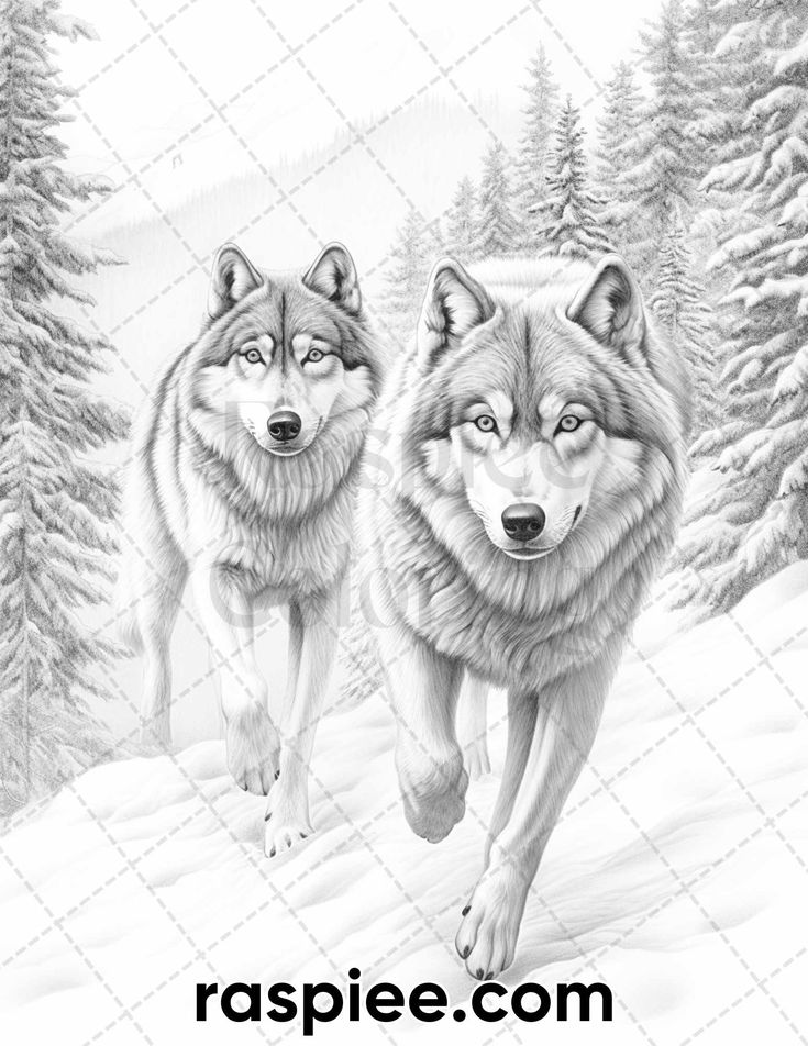Winter wolf grayscale coloring pages for adults printable pdf inst winter wolves adult coloring animals grayscale coloring