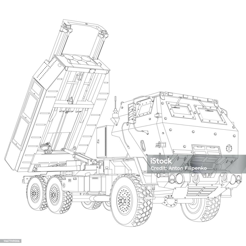Himars coloring page in realistic style m high mobility artillery rocket system tactical truck stock illustration