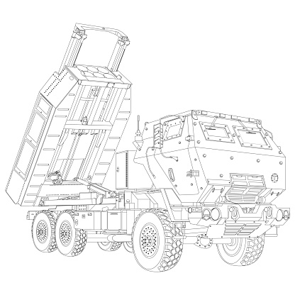 Himars coloring page in realistic style m high mobility artillery rocket system tactical truck stock illustration