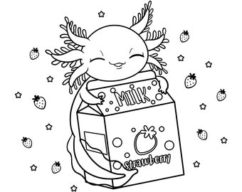 Cute axolotl coloring page digital download axolotls kawaii kids printable