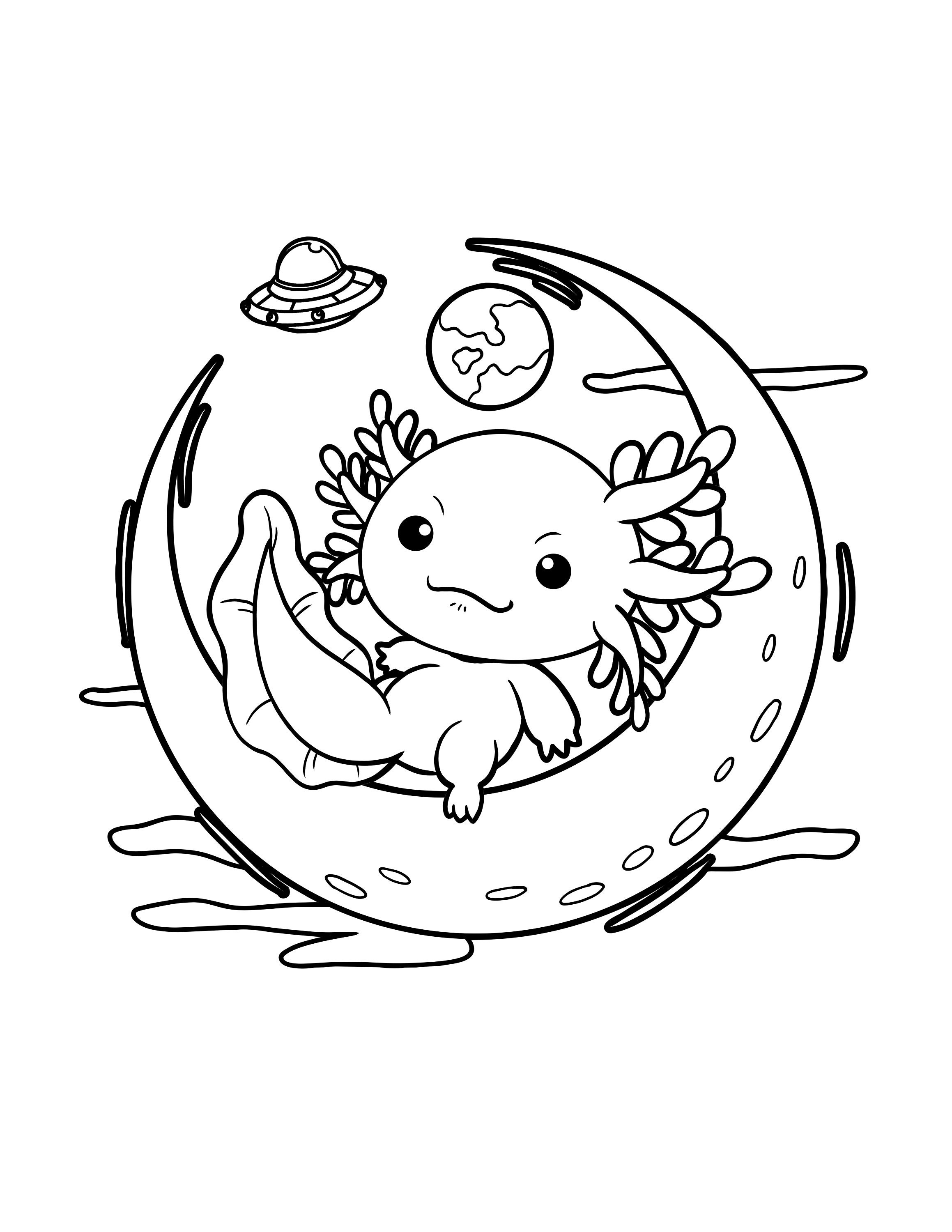 Printable cute axolotl coloring page digital download axolotls kawaii kids pdf