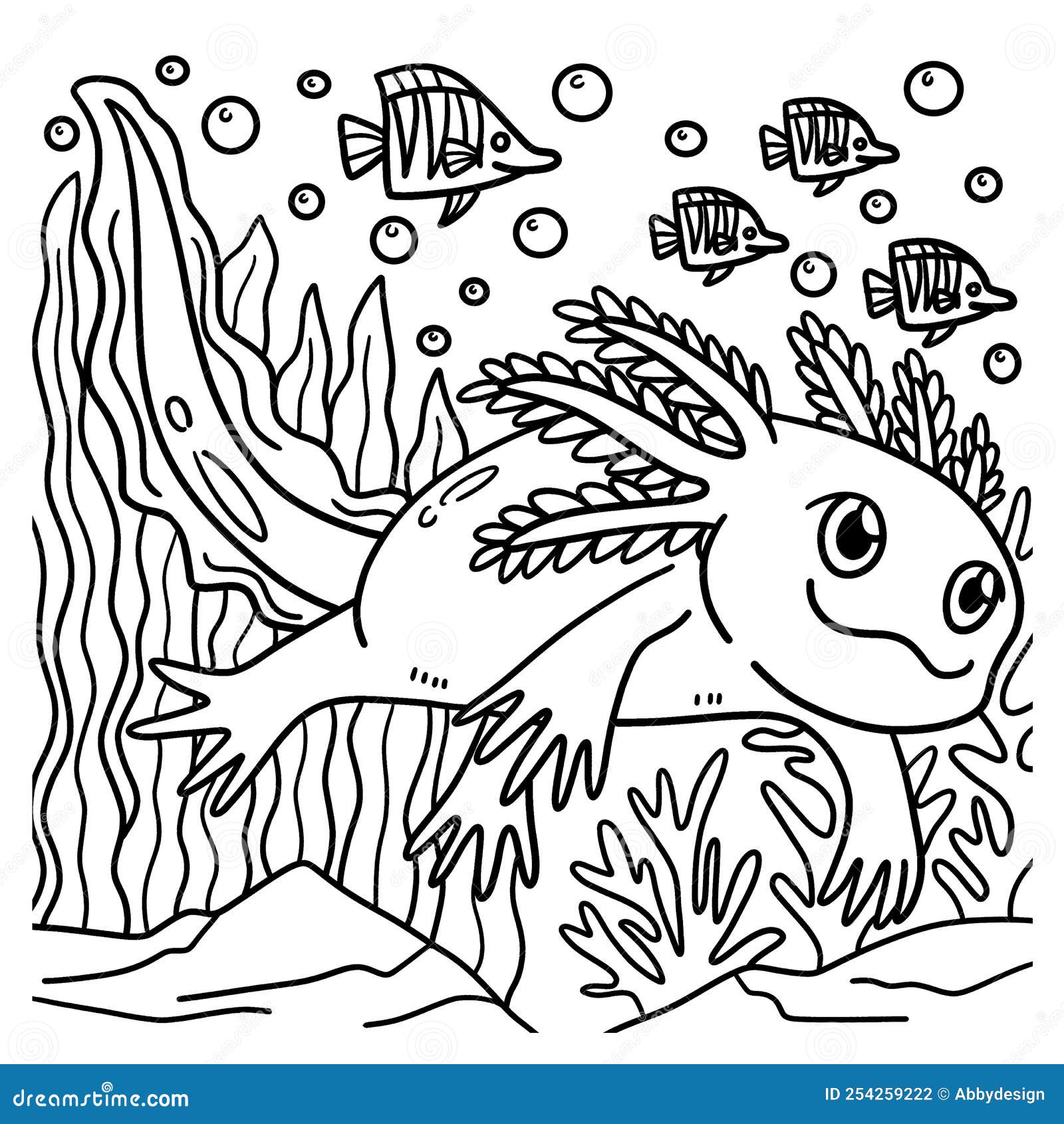 Axolotl coloring page for kids stock vector