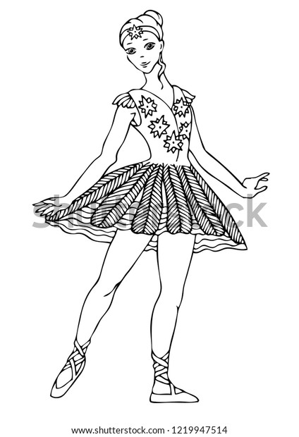 Ballerina sketch antistress adult coloring book stock vector royalty free