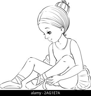 Beautiful little ballerina girl outline coloring page stock photo