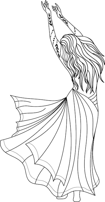 Premium vector silhouette of a girl dancer silhouette witch vector linear illustration