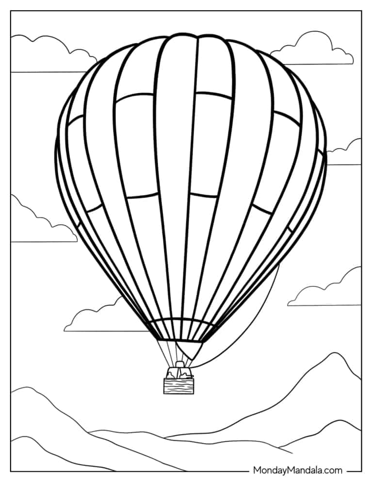 Hot air balloon coloring pages free pdf printables