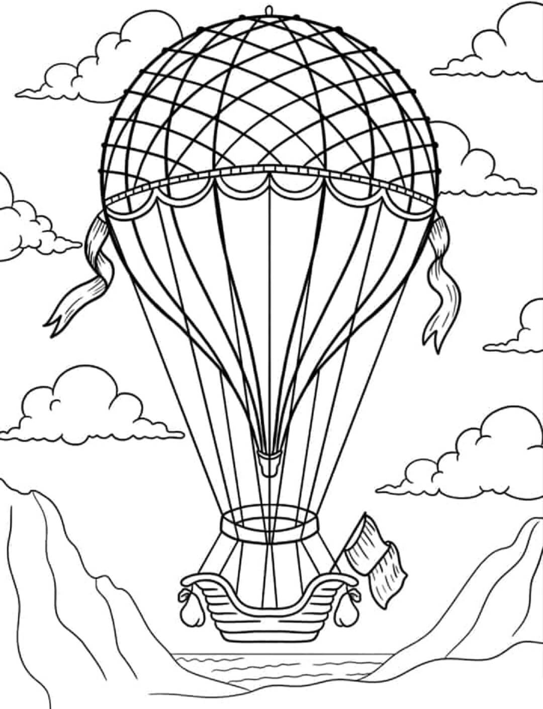 Realistic hot air balloon coloring page