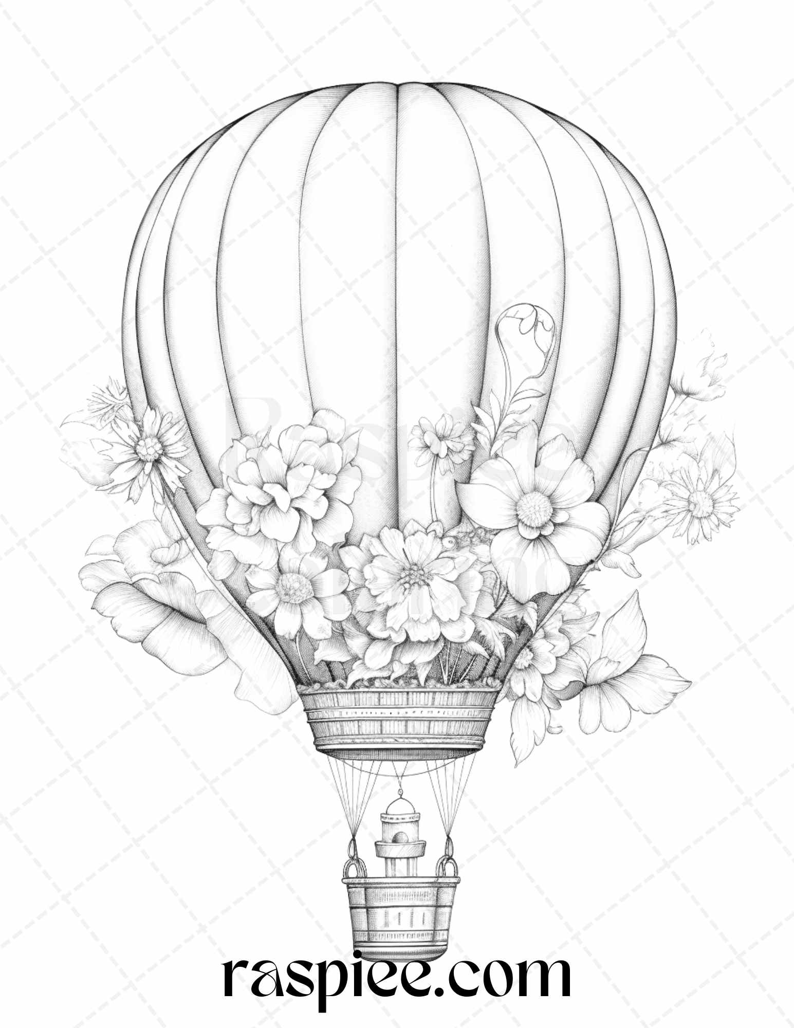 Flower hot air balloons grayscale coloring pages printable for adul â coloring
