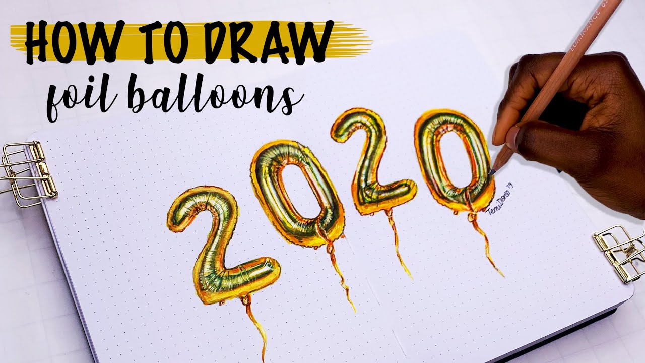 How to draw gold foil balloons using markers and colouring pencils