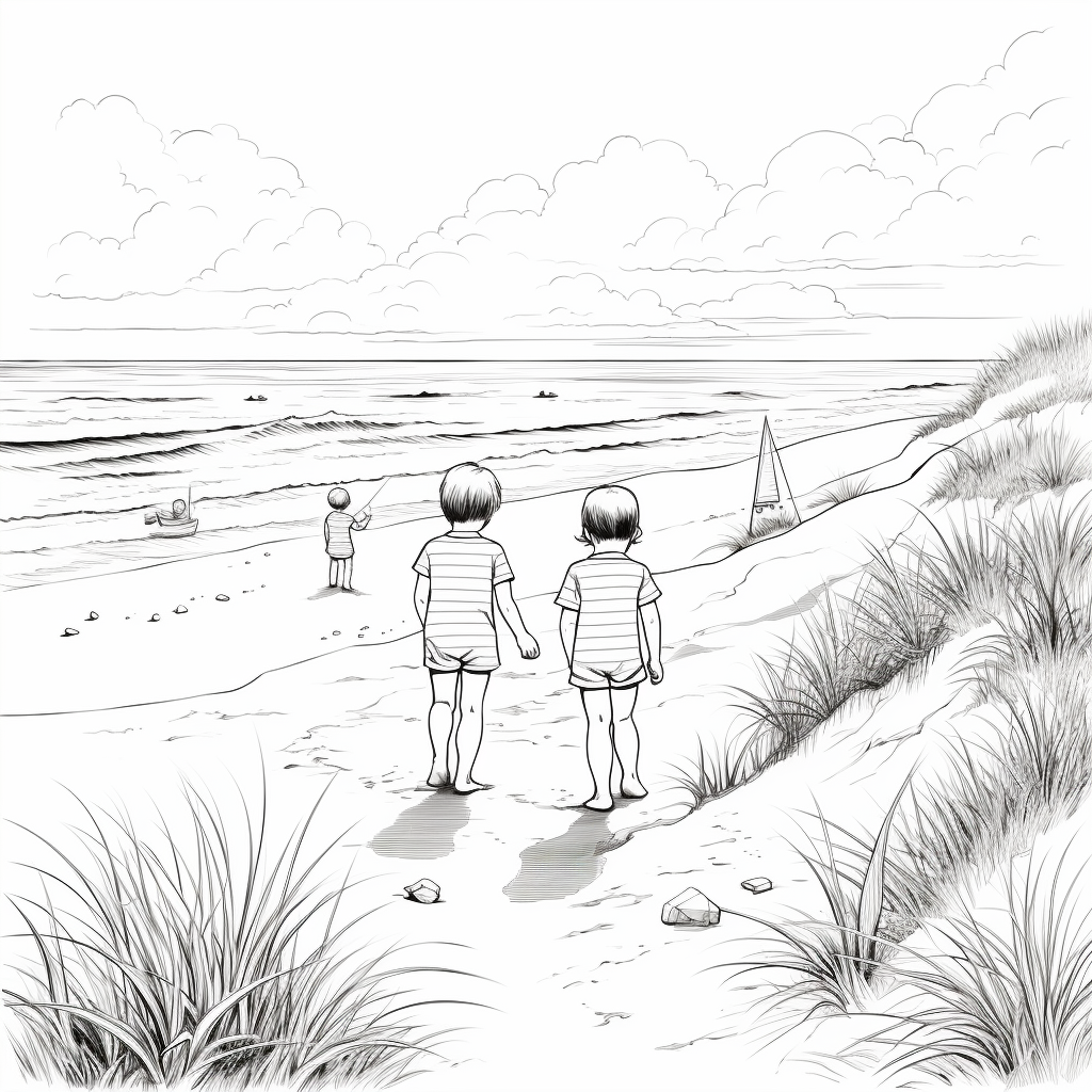 Realistic beach coloring pages