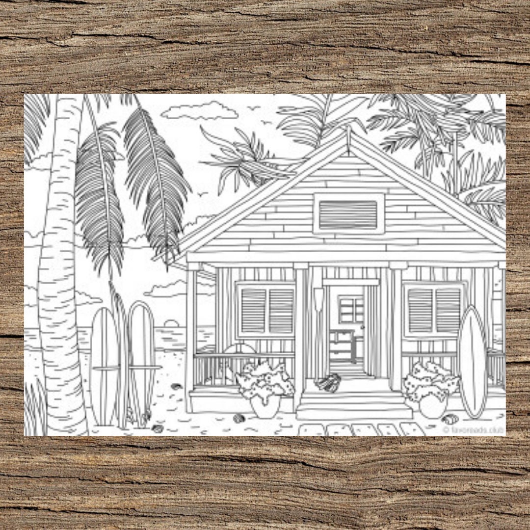Beach house printable adult coloring page from favoreads coloring book pages for adults and kids coloring sheets coloring designs instant download