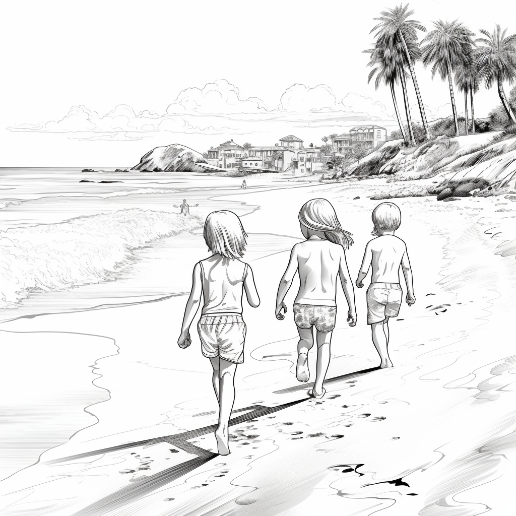 Realistic beach coloring pages