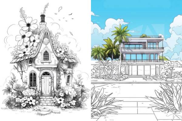 House coloring pages for adults and kids