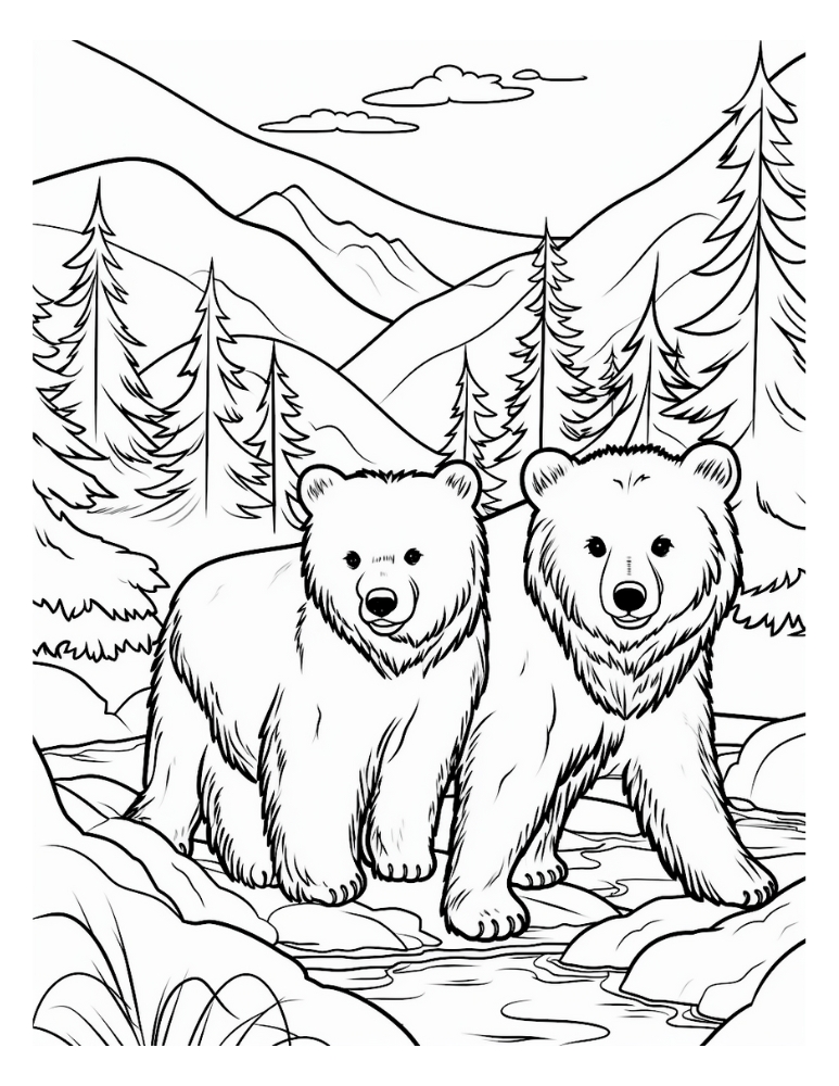 Free bear coloring pages for kids and adults