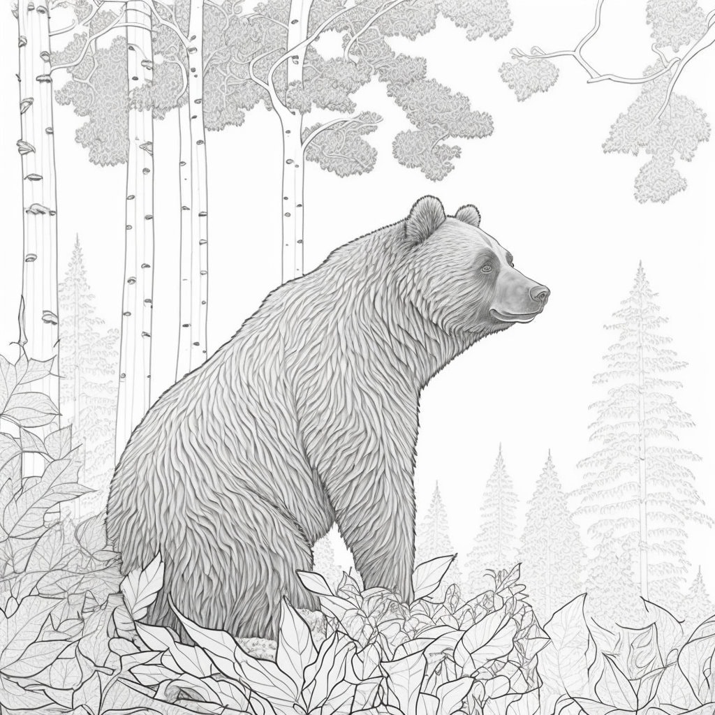 Realistic forest bear coloring pages set of